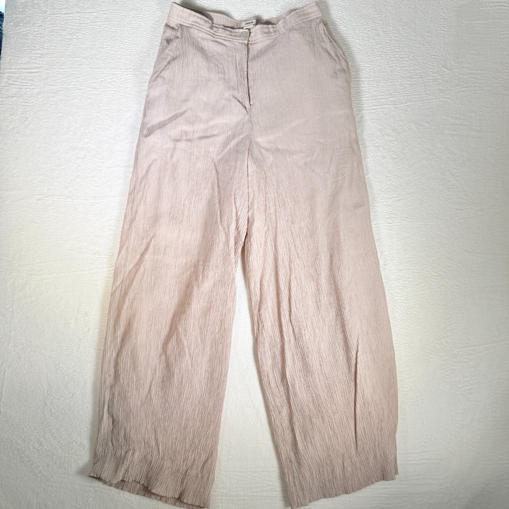 Jason Wu Women's Pants Large Crinkle high waisted wide leg flowy neutral crepe